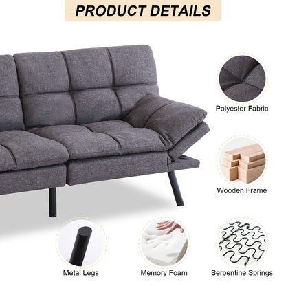 Opoiar Futon Couch,Convertible Futon Sofa Bed,Memory Foam Sleeper Sofa,Adjustable Modern Loveseat,Futon Sets, Sofa Bed for Compact Living Room,Apartment,Office,Grey