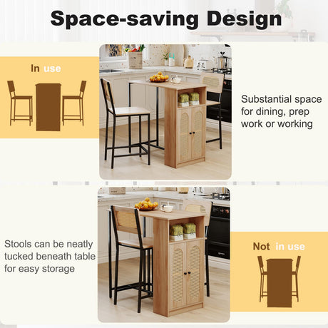 Tangkula 3-Piece Counter Height Bar Table Set, Kitchen Table with 2 Bar Stools & Storage Shelves, Breakfast Table Set with Backrests & Footrests, Rectangular High Top Pub Table with Chairs for 2 Tangkula