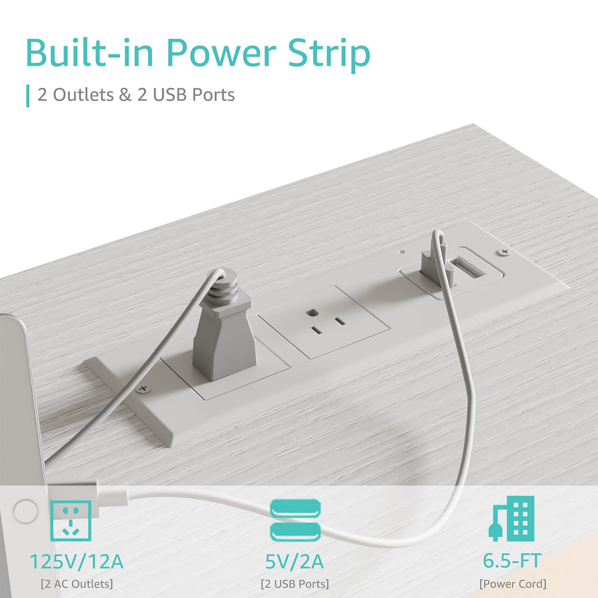 Lufeiya 39 inch White Computer Desk with Power Outlet, 40 inch Teen Study Table Home Office Work Writing Desks with Charging Station Outlets Built in, White Lufeiya