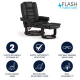 Flash Furniture Bali Contemporary Multi-Position LeatherSoft Recliner Chair with Ottoman, 360-Degree Swivel Recliner Chair and Ottoman Set, Black Flash Furniture