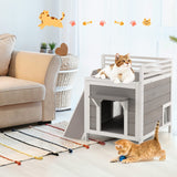Tangkula 2-Story Outdoor Cat House, Feral Kitty Houses with Escape Doors, PVC Curtains, Cat Balcony, Cat Condo, Wide Side Ladder, Outdoor Indoor Cat Shelter Weatherproof for Home, Patio Tangkula