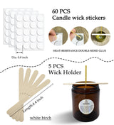 Nuozme 50 Pcs 6" Natural Candle Wicks,Pre-Waxed by 100% Beeswax & Tabbed with 60Pcs Candle Wick Stickers and 5 Pcs Wooden Candle Wick Centering Device, for Candle Making，Candle DIY Nuozme