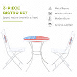 Outsunny 3 Piece Patio Bistro Set, Folding Outdoor Furniture with USA Mosaic Table and Chairs, Portable Metal Frames for 4th of July, Balcony, Backyard, Poolside, Porch, American Flag Outsunny