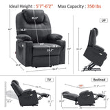 MCombo Dual Motor Large Power Lift Recliner Chair for Elderly, Lay Flat Lift Chair with Heat and Massage, Big Lift Recliner for Tall People, Faux Leather 7815 (Black, Large) MCombo