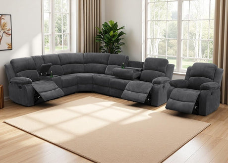 Anthato Manual Reclining Sectional Sofa Set, Living Room Furniture Sets, L-Shaped Sectional Couch & Chair, Comfy 7-Seat Corduroy Fabric Recliner Couch with Coffee Table/Cup Holders for Office, Grey Anthato