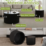 Round Nesting Coffee Table Modern Black Fluted Coffee Table Set of 2 Stripe Round Coffee Tables Drum Crescent Side Table Accent End Table for Living Room (Black B Large) WUPDPQS