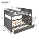 Harper & Bright Designs Full Over Full Bunk Bed with Trundle, Wood Bunk Bed with Guardrails for Kids and Teens, Brushed Gray Harper & Bright Designs