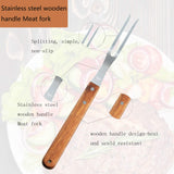 Fantasyon 2 Pack Meat Fork with Wooden Handle, Stainless Steel Meat Forged Carving Fork for Kitchen Roast (13 Inch, 10 Inch) Fantasyon