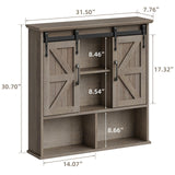 Vabches Bathroom Wall Cabinet, Farmhouse Wooden Medicine Cabinet with Double Sliding Barn Door and Adjustable Shelves, Farmhouse Storage Cabinet Wall Mounted for Bathroom, Kitchen Dining, Washed Oak Vabches