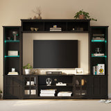 MEISSALIVVE Wall Unit TV Stand with Storage & LED Lights, Large Entertainment Center with Bookshelves for TVs up to 75", Media Console for Living Room, Black MEISSALIVVE