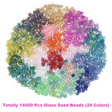 EuTengHao 14400pcs Tube Beads Bugle Glass Seed Beads Small Craft Spacer Beads for DIY Bracelet Necklaces Crafting Jewelry Making Supplies with Two Crystal String (3mm, 600 Per Color, 24 Colors) EuTengHao