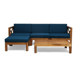 Christopher Knight Home Mamie Outdoor Acacia Wood 5 Piece Sofa Set, Teak Finish, Dark Teal Christopher Knight Home