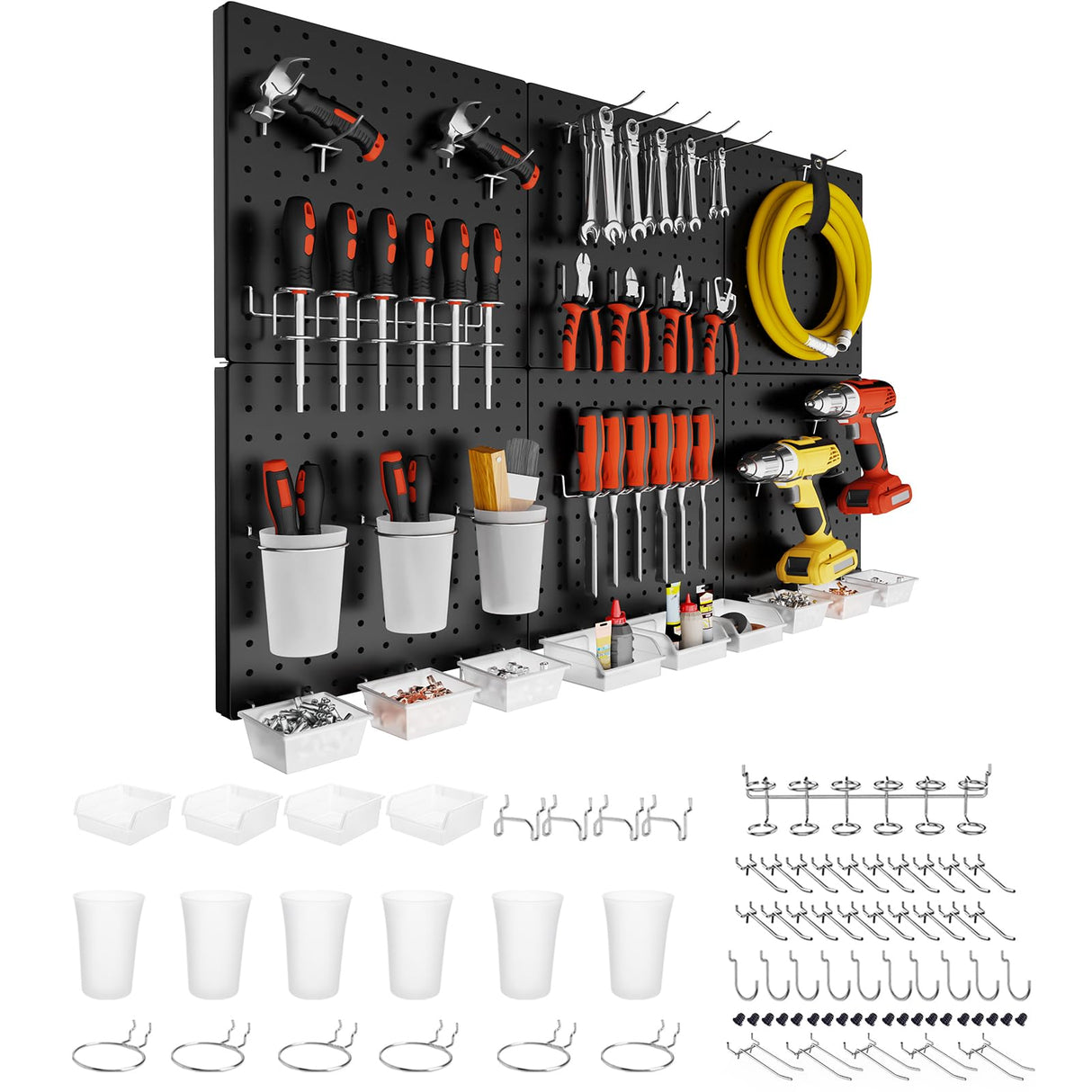 FZK Peg Board, 82PCS Metal Pegboard Wall Organizer Kit. Heavy Duty Pegboard, Peg Boards, Pegboard for Walls, Black Pegboard for Garage Craft Room Workbench Office Kitchen Tool Organization, 36 * 24 FZK