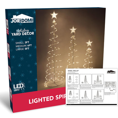 JOIEDOMI 3 Packs Spiral Tree Christmas Decoration Outdoor, 218 LED Xmas Tree Lighted Hoilday Display Decorative Yard Lights with Stakes for Outside Lawn Garden, Christmas Eve Night Décor, Warm White