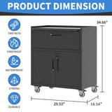 BIZOEIRON Metal Storage Cabinet with Wheels, Lockable Garage Cabinet with 2 Doors and 1 Drawer, Rolling Tool Storage, Assembly Required, Black BIZOEIRON