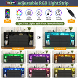 Loomie 6 Drawers Dresser with 6 Open Storage Cubbies, LED Dressers & Chests of Drawers with Power Outlet, 55" Wide Long Dresser for Bedroom, Modern TV Stand with Open Shelf for Living Room (Black) Loomie