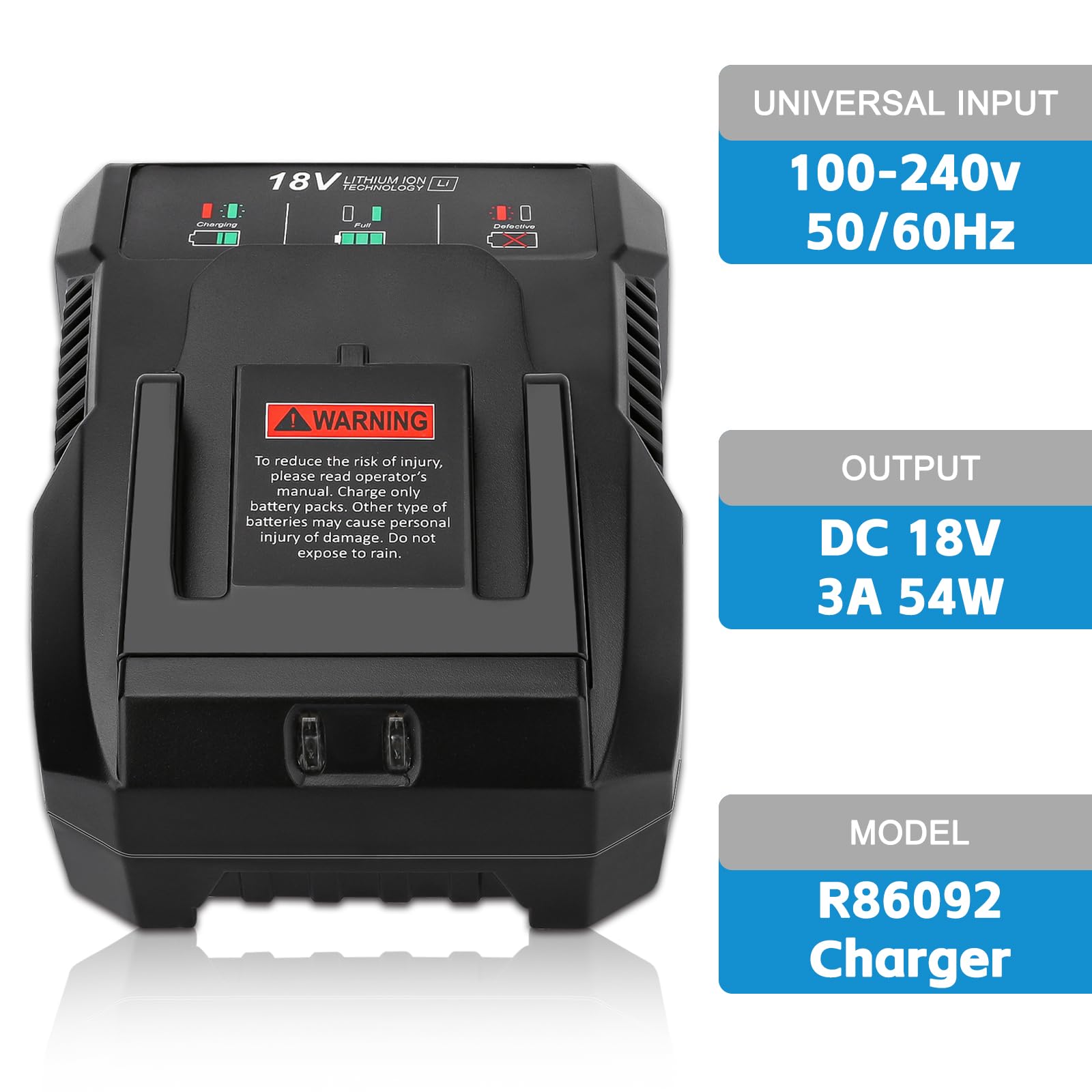 1 Pack 18V R86092 Fast Lithium Replacement Battery Charger R86092 Compatible with Ridgid 18 Volt Battery R840083 R840085 R840086 R840087 AC840085 AC840086 AC840087P AC840089 Cordless Power To - WoodArtSupply