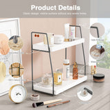 Forbena 2 Tier Bathroom Counter Organizer, White and Grey Coffee Bar Organizer for Countertop, Wood Shelf Tray for Vanity Makeup Storage, Small Kitchen Sink Top Organizers for Coffee Bar Station Forbena