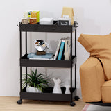 SPACELEAD 3 Tier Rolling Cart with Wheels, Storage Craft Art Trolley Organizer Serving, 3 Hanging Baskets Easy Assembly, for Office, Living Room, Kitchen, Black SPACELEAD