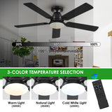 Ceiling Fans with Lights- 52" Low Profile Indoor Ceiling Fan with Light and Remote/APP Control, Flush Mount, LED Dimmable DC Reversible Modern Ceiling Fan for Bedroom（Black） Mpayel