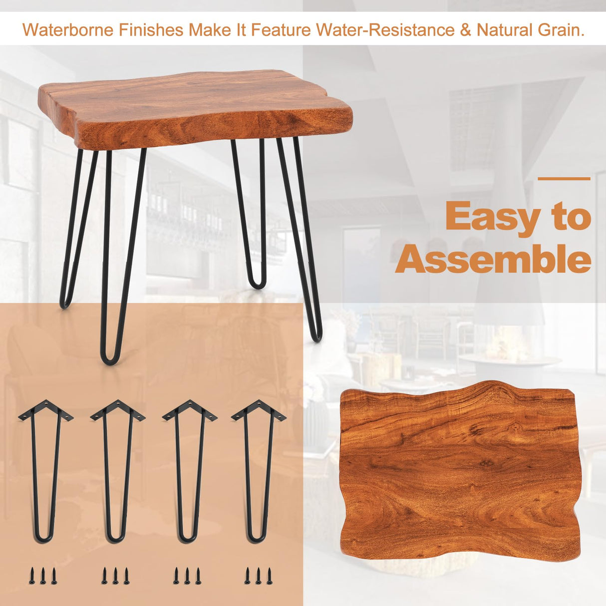 Giantex Teak Wood End Table, Solid Live Edge Outdoor Side Table w/Natural Grain & Heavy-Duty Metal Legs, Rustic Plant Stand for Living Room Patio Balcony, 20" x 14" x 18" (1, Rectangular) Giantex