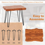 Giantex Teak Wood End Table, Solid Live Edge Outdoor Side Table w/Natural Grain & Heavy-Duty Metal Legs, Rustic Plant Stand for Living Room Patio Balcony, 20" x 14" x 18" (1, Rectangular) Giantex