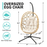 SWITTE Hanging Egg Chair with Stand, Outdoor Egg Swing Chair with Stand, Indoor Wicker Hammock Chair with Cushion for Patio, Garden-Cream SWITTE