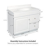 Design House Wyndham 30 Inch Bathroom Vanity, Ready to Assemble, Solid Wood, White, 597203 Design House