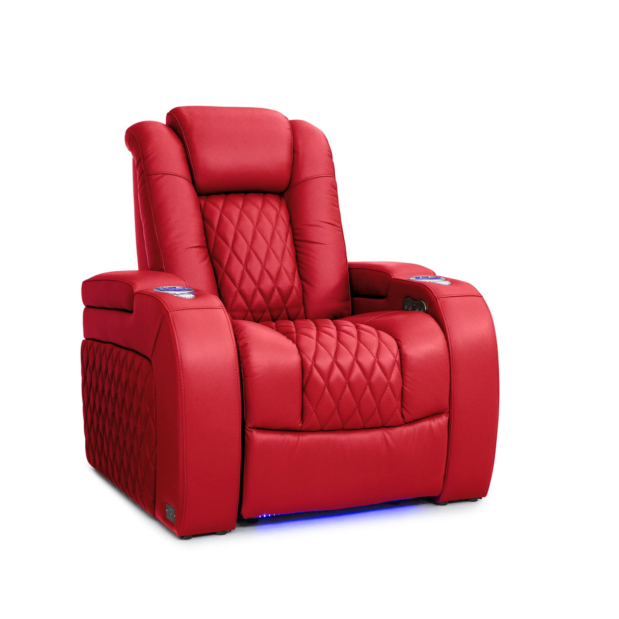 Seatcraft Diamante - Home Theater Seating - Living Room - Power Recline - Italian Leather - Powered Headrests - Cupholders - USB Charging - Ambient Lighting - Arm Storage, Red, Single Recliner Seatcraft