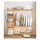 Baveke Bamboo Clothing Garment Rack 7 Tier Storage Shelf Coat Clothes Hanging Rack, Portable Wardrobe Closet Organizer With Top Shelf, Shoe Storage Shelves for Bedroom (Natural - 51.2 in) Baveke