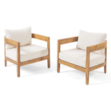 Christopher Knight Home 312395 Alfy Outdoor Club Chair with Cushions (Set of 2), Teak Finish, Beige Christopher Knight Home