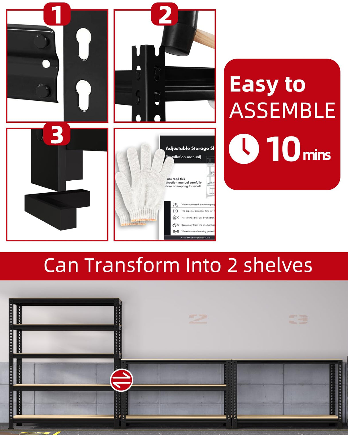 PrimeZone 36" x 16" x 72" Heavy Duty Storage Shelves - 5 Tier Adjustable Garage Storage Shelving, Metal Storage Utility Rack Shelf Unit for Warehouse Pantry Closet Kitchen, Black PrimeZone