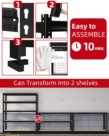 PrimeZone 36" x 16" x 72" Heavy Duty Storage Shelves - 5 Tier Adjustable Garage Storage Shelving, Metal Storage Utility Rack Shelf Unit for Warehouse Pantry Closet Kitchen, Black PrimeZone