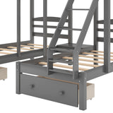 Harper & Bright Designs Triple Bunk Beds with Drawers and Guardrails,Full Over Twin & Twin Bunk Bed with Storage, Wooden Triple Bunk for Kids, Teens,Girls Boys (Gray with Drawers) Harper & Bright Designs