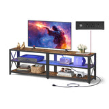 VASAGLE TV Stand with Power Outlets and LED Lights, for TVs up to 65 Inches, Entertainment Center with Open Storage Shelves, TV Console Table for Living Room, Rustic Brown and Ink Black ULTV118K01 VASAGLE