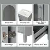 Harper & Bright Designs 24" Bathroom Vanity with Sink, Free Standing Single Basin Vanity Set with Two Drawers and Glass Door, Modern Wooden Bathroom Cabinet with Ceramic Basin for Bathroom, Grey Harper & Bright Designs