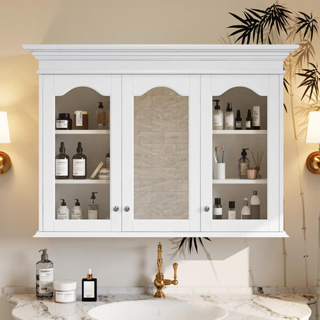 Virubi Medicine Cabinet with Mirror, 40" x 28" Wall Mounted Bathroom Storage Cabinet with Glass Doors and Adjustable Shelves, Over The Toilet Storage Cabinet Virubi