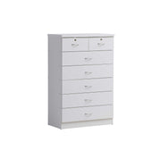 HODEDAH 7 Drawer Wood Dresser for Bedroom, 31.5 inch Wide Chest of Drawers, with 2 Locks on the Top Drawers, Storage Organization Unit for Clothing, White Hodedah