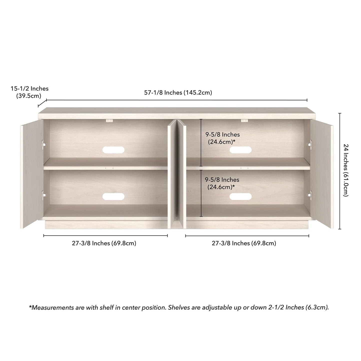 Henn&Hart Hanson TV Stand, 57" Wide, Beech White