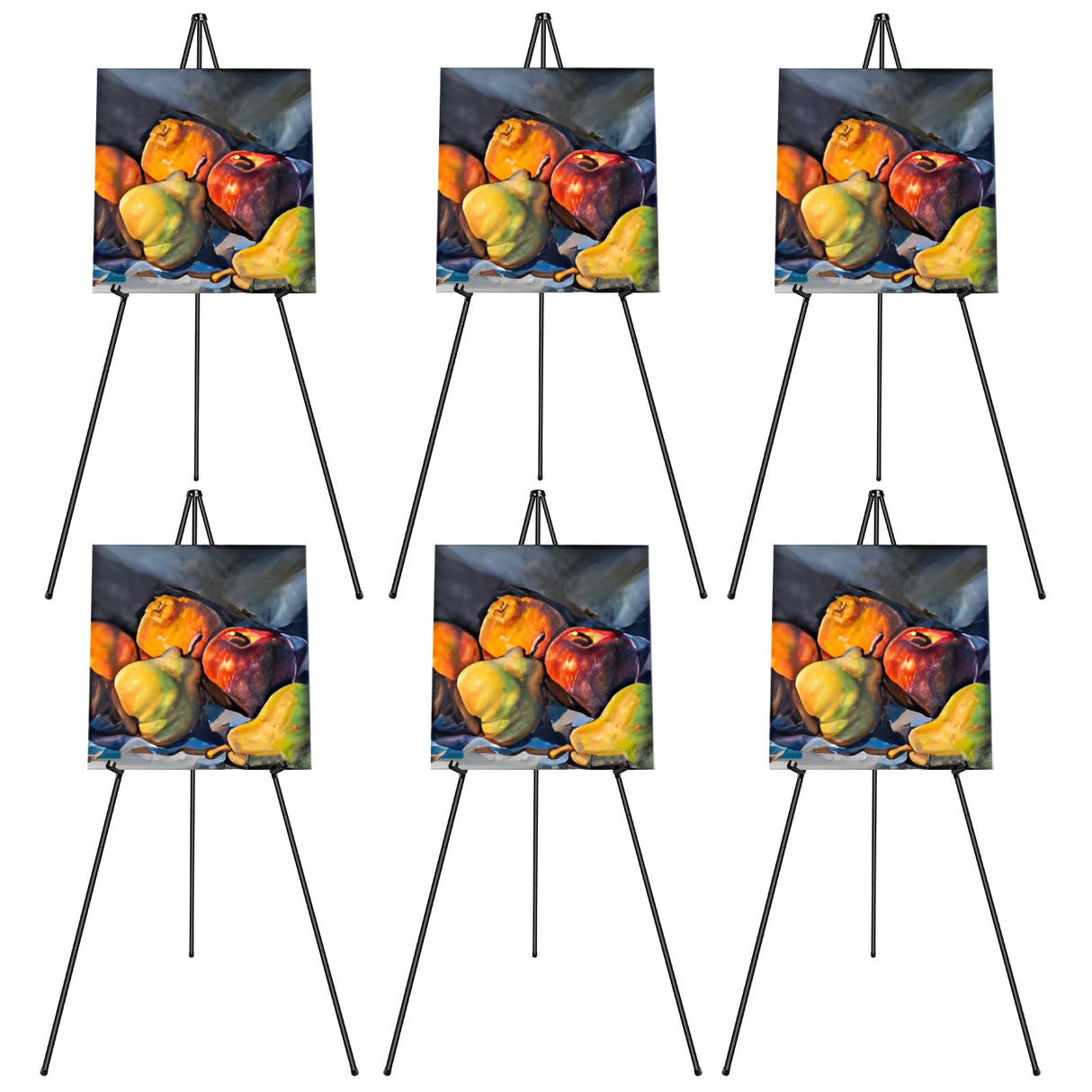 PUJIANG 6 Pack Easel for Display, Foldable Easel Stand, Metal Easels for Displaying Pictures, 63" Easels for Signs Wedding Poster Sign Holder, Art Easel for Painting with Case PUJIANG
