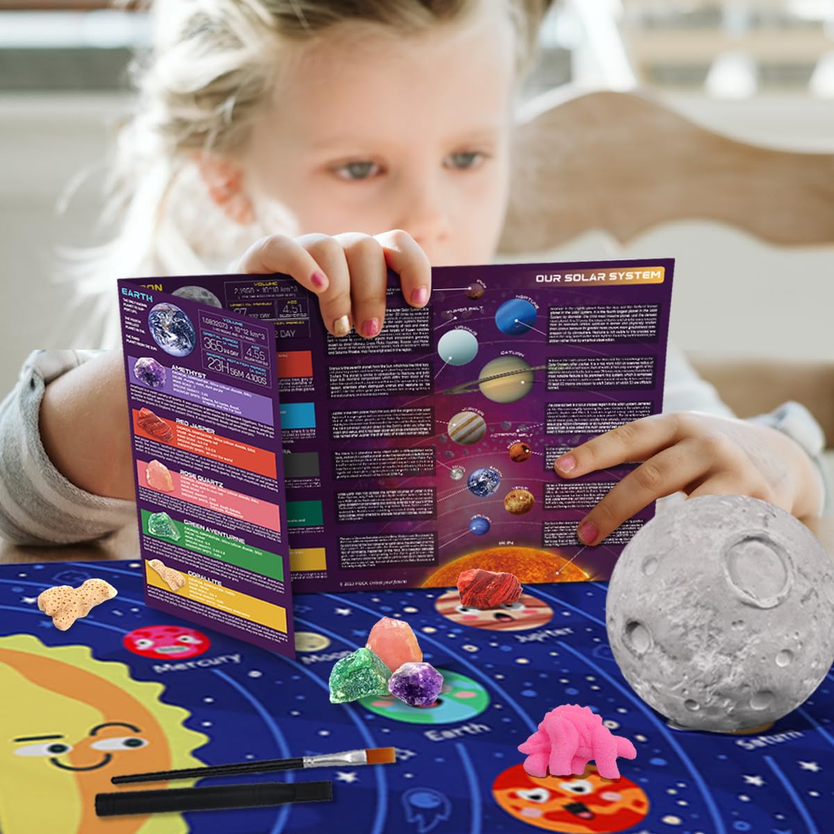 PIBEX Gemstone Dig Kit, Dig up 15 Rocks & Minerals from Earth Moon Mars, Solar System Planets Geology Science Set, Space Rock Mining Toys for Kids, STEM Gift for Boys & Girls Age 6-8-12 PIBEX
