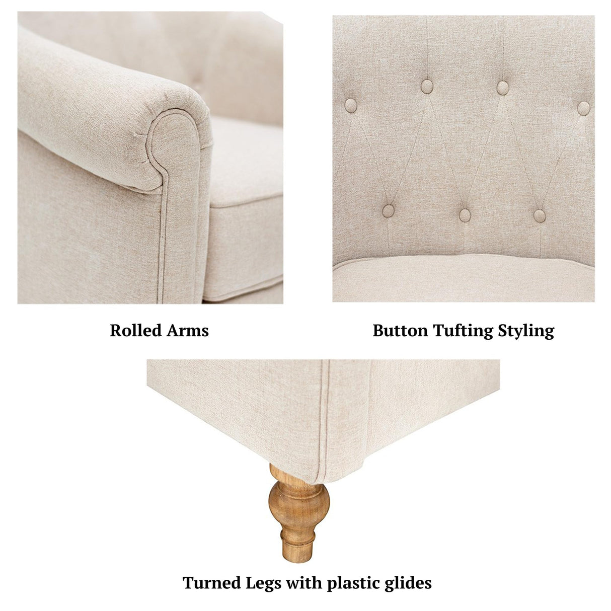 Martha Stewart Fayette Accent Chair for Living Room Bedford Collection, Tufted Back, Traditional Rolled Arms, 6" Thick Removable Cushion, Modern Farmhouse Furniture Bedroom Chair, 35" Wide Cream Martha Stewart