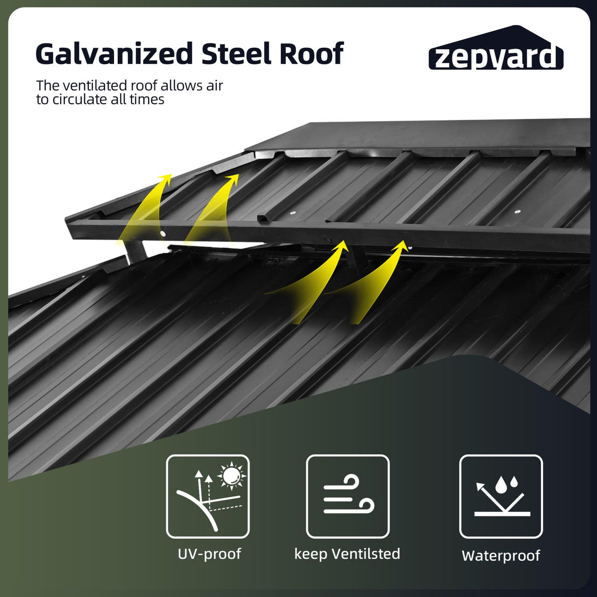 ZEPYARD 12x16 FT Hardtop Gazebo, Metal Outdoor Gazebo with Wood-Grain Coating, Netting and Curtains, Double Galvanized Steel Roof, Patio Hard Top Gazebo for Backyard, Deck, Poolside (Grey) ZEPYARD