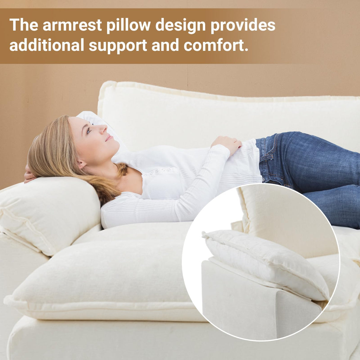 VINGLI 87" Convertible Sectional Sofa,L-Shaped Deep Seat Sofa Couch for Living Room,Modern 2-Seat Loveseat Sofa with Ottoman for Small Space(Creamy White, 87") VINGLI