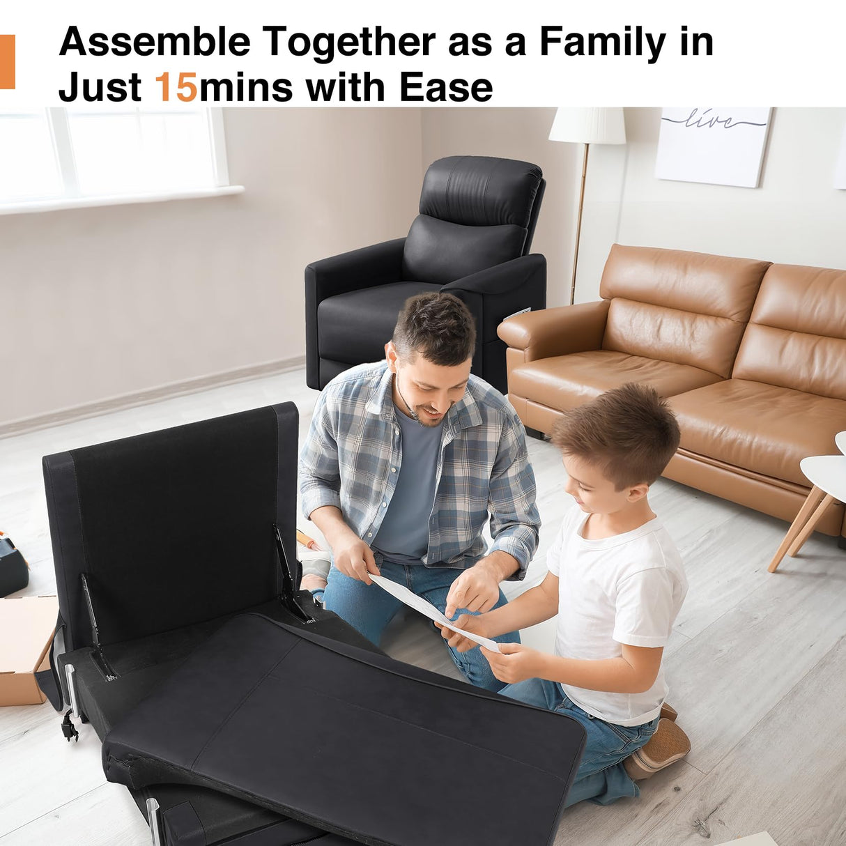 Welzona Adjustable Power Recliner Chair, Comfy PU Leather Electric Recliner Chair, Power Recliners with USB Port, Eco-Certified Small Recliners for Small Spaces Sofa Reclinable, Black Welzona