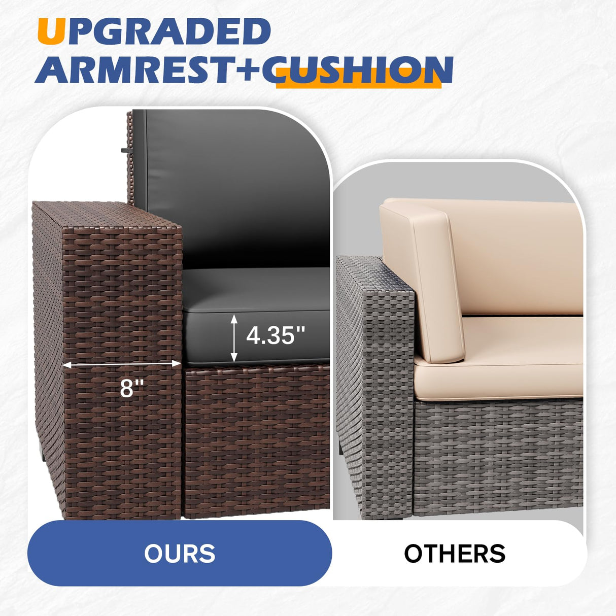 ELPOSUN 7 Pieces Outdoor Patio Furniture Set with 44" Fire Pit Table Brown Rattan Sectional Sofa Conversation Sets for Balcony Lawn and Garden (Gray, 7 pcs w/Fire Table) ELPOSUN