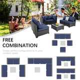 OUGMMGOU 7 Piece Patio Furniture Set, All-Weather Wicker Outdoor Conversation Set with Sectional Sofa, Rattan PE Wicker Seating, Glass Coffee Table, and Cushions (Coffee-Dark blue, Z7) OUGMMGOU