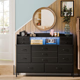 Fixwal Black Nursery Dresser for Bedroom with 13 Drawers, Fabric Chest of Drawers with PU Finish for Kids, Boys, Adults, Nursery, Living Room, Closet, Entryway, Hallway (No LED Lights) Fixwal