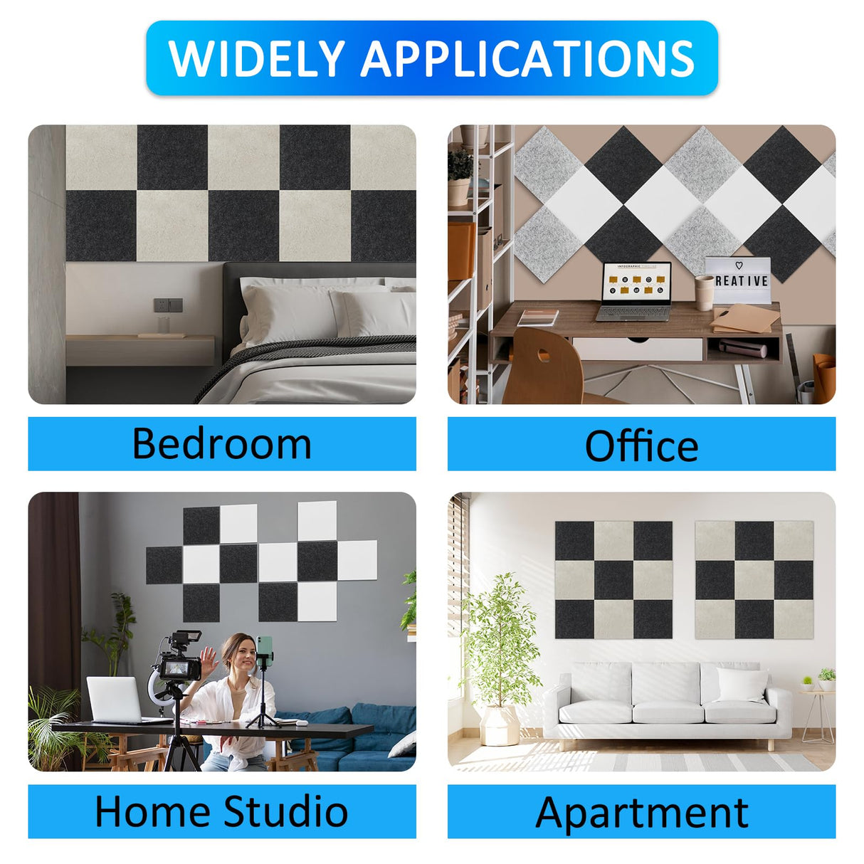 BXI Thickened Sound Absorbing Panels - 12 Pack 12 X 12 X 0.5 Inches Dense Acoustic Panels, Echo Noise Reducing Sound Panels, Tackable Studio Panels for Wall and Ceiling Acoustic Treatment BXI