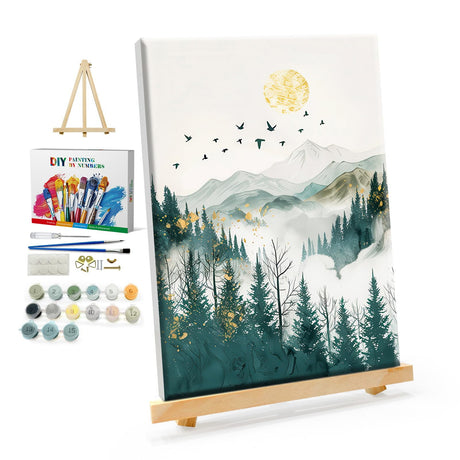 YOYA Framed Paint by Numbers Kit for Adults - Mountain Adult Paint by Number Kits on Canvas with Easel, DIY Mountain Moon Paint by Number Framed Canvas for Home Wall Decor 8x12 Inch YOYA